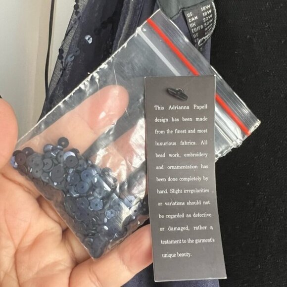 Adrianna Papell - Long Sequins Beaded One-Shoulder Gown - Dusty Navy. Size: 18W - Picture 7 of 16